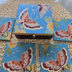 Handcrafted Butterfly Coaster Set with Box
